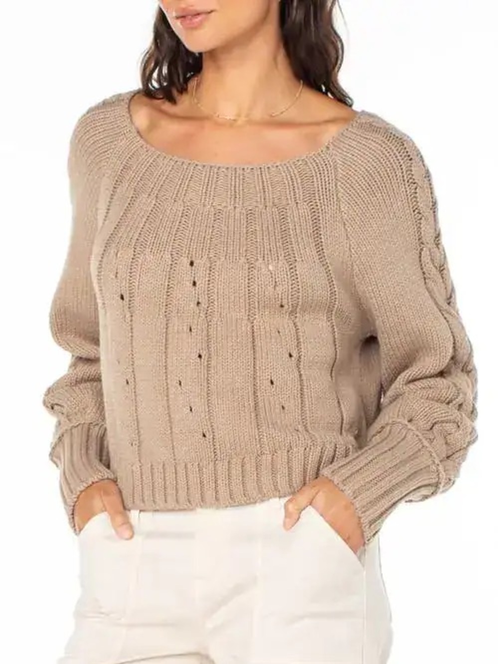 ROXY Beige Day Dreams Pointelle Fisherman Sweater Women’s Size Medium